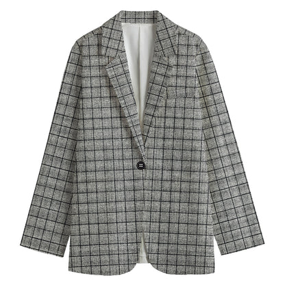 Grey Windowpane Pattern Print Women's Blazer