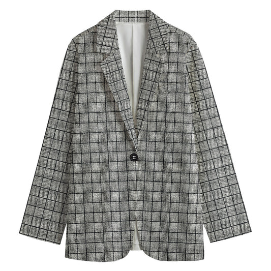Grey Windowpane Pattern Print Women's Blazer