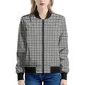 Grey Windowpane Pattern Print Women's Bomber Jacket