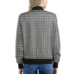 Grey Windowpane Pattern Print Women's Bomber Jacket