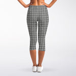 Grey Windowpane Pattern Print Women's Capri Leggings