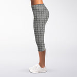 Grey Windowpane Pattern Print Women's Capri Leggings