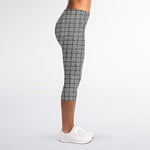 Grey Windowpane Pattern Print Women's Capri Leggings