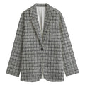 Grey Windowpane Pattern Print Women's Cotton Blazer