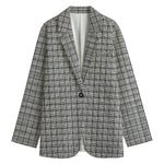 Grey Windowpane Pattern Print Women's Cotton Blazer
