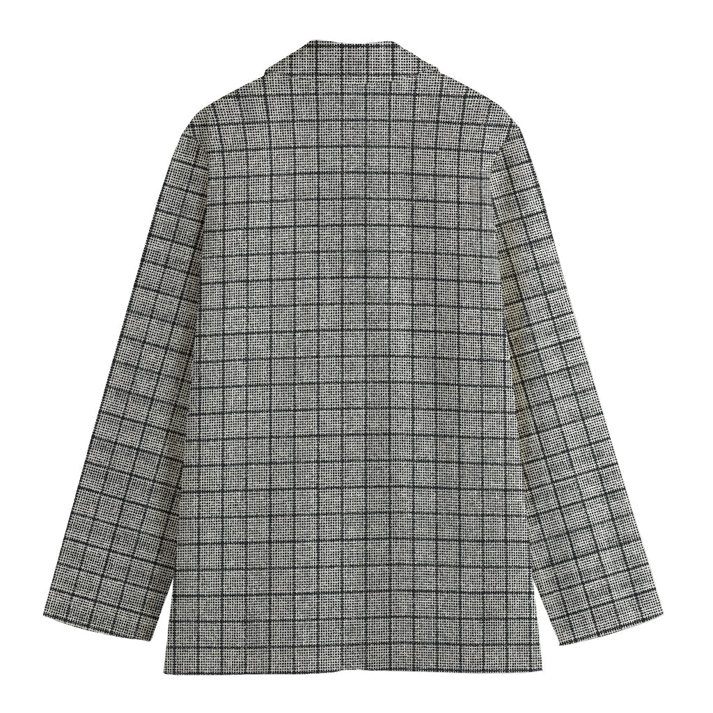 Grey Windowpane Pattern Print Women's Cotton Blazer