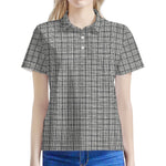 Grey Windowpane Pattern Print Women's Polo Shirt