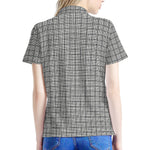 Grey Windowpane Pattern Print Women's Polo Shirt