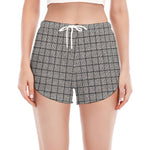 Grey Windowpane Pattern Print Women's Split Running Shorts