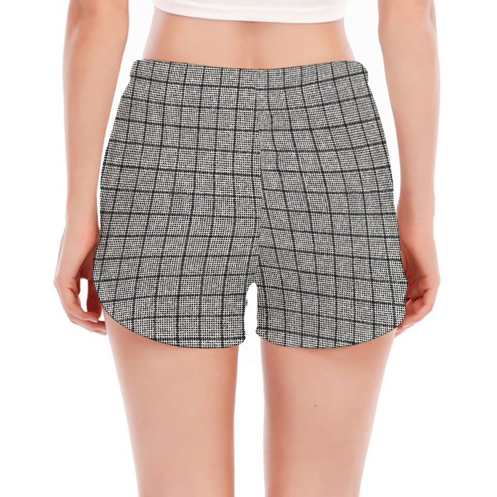 Grey Windowpane Pattern Print Women's Split Running Shorts