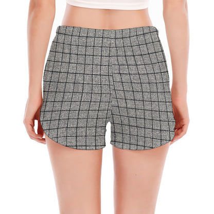 Grey Windowpane Pattern Print Women's Split Running Shorts