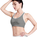 Grey Windowpane Pattern Print Women's Sports Bra
