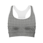 Grey Windowpane Pattern Print Women's Sports Bra