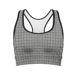 Grey Windowpane Pattern Print Women's Sports Bra