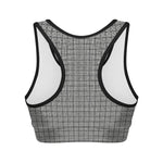 Grey Windowpane Pattern Print Women's Sports Bra