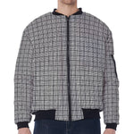 Grey Windowpane Pattern Print Zip Sleeve Bomber Jacket