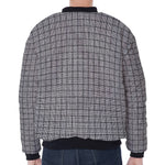Grey Windowpane Pattern Print Zip Sleeve Bomber Jacket
