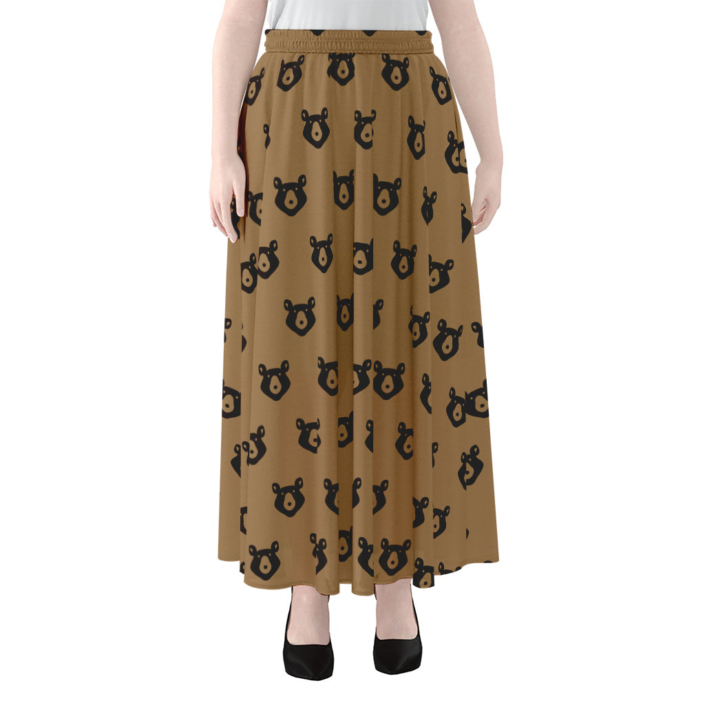 Grizzly Bear Pattern Print Chiffon Maxi Skirt