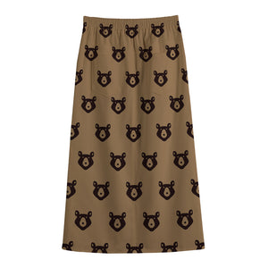 Grizzly Bear Pattern Print Cotton Front Slit Maxi Skirt