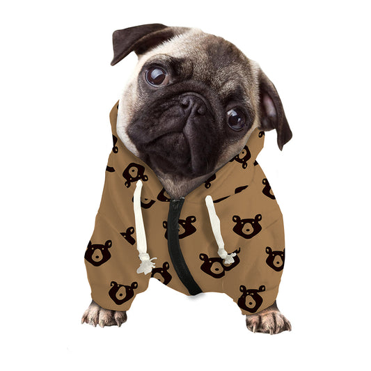 Grizzly Bear Pattern Print Dog Zip Up Hoodie