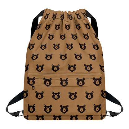 Grizzly Bear Pattern Print Drawstring Backpack
