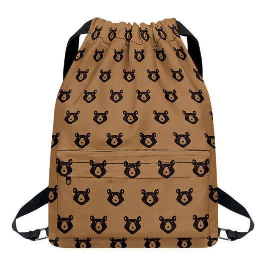 Grizzly Bear Pattern Print Drawstring Backpack
