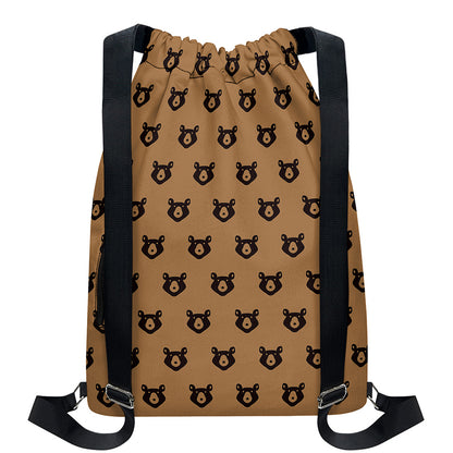 Grizzly Bear Pattern Print Drawstring Backpack