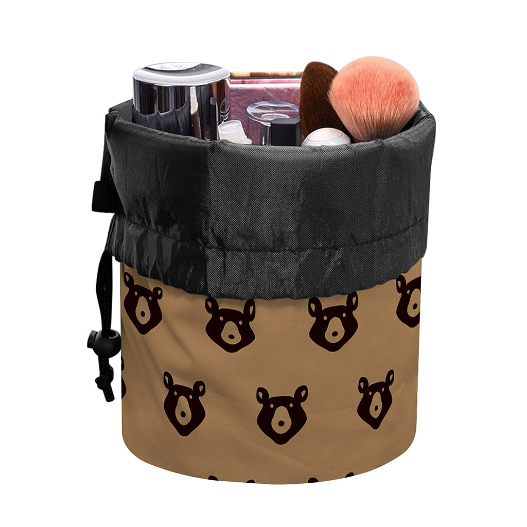 Grizzly Bear Pattern Print Drawstring Makeup Bag