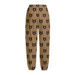 Grizzly Bear Pattern Print Fleece Lined Knit Pants