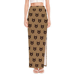 Grizzly Bear Pattern Print High Slit Maxi Skirt