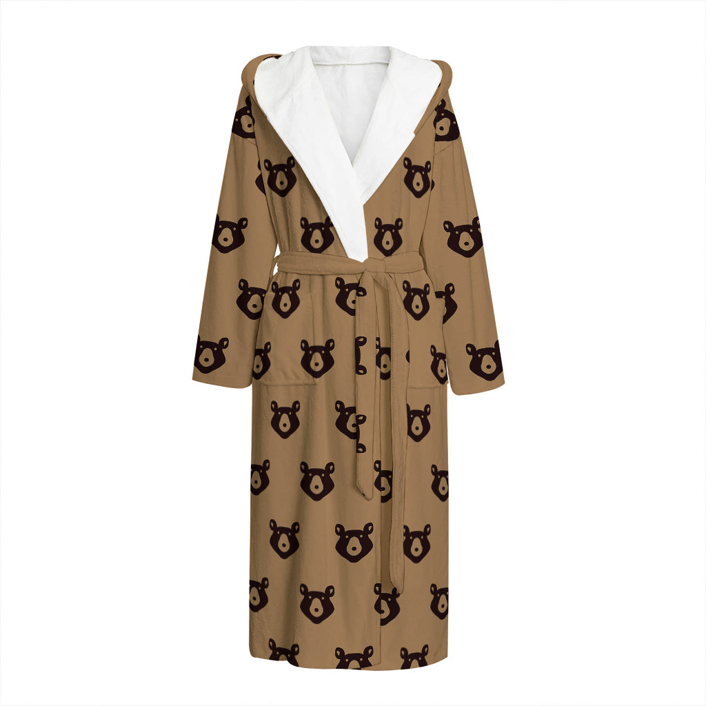 Grizzly Bear Pattern Print Hooded Bathrobe