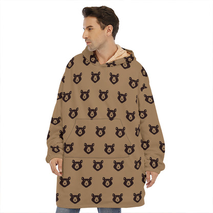 Grizzly Bear Pattern Print Hoodie Blanket