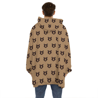 Grizzly Bear Pattern Print Hoodie Blanket