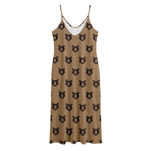 Grizzly Bear Pattern Print Jersey Midi Cami Dress