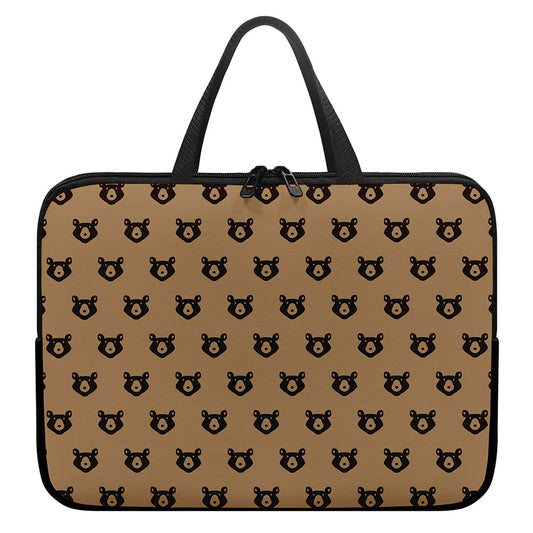 Grizzly Bear Pattern Print Laptop Sleeve With Handle