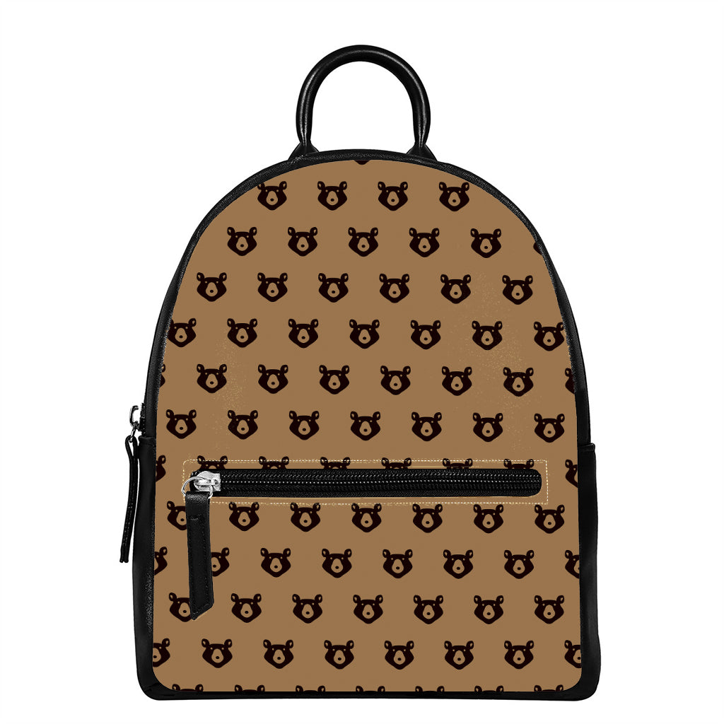 Grizzly Bear Pattern Print Leather Backpack