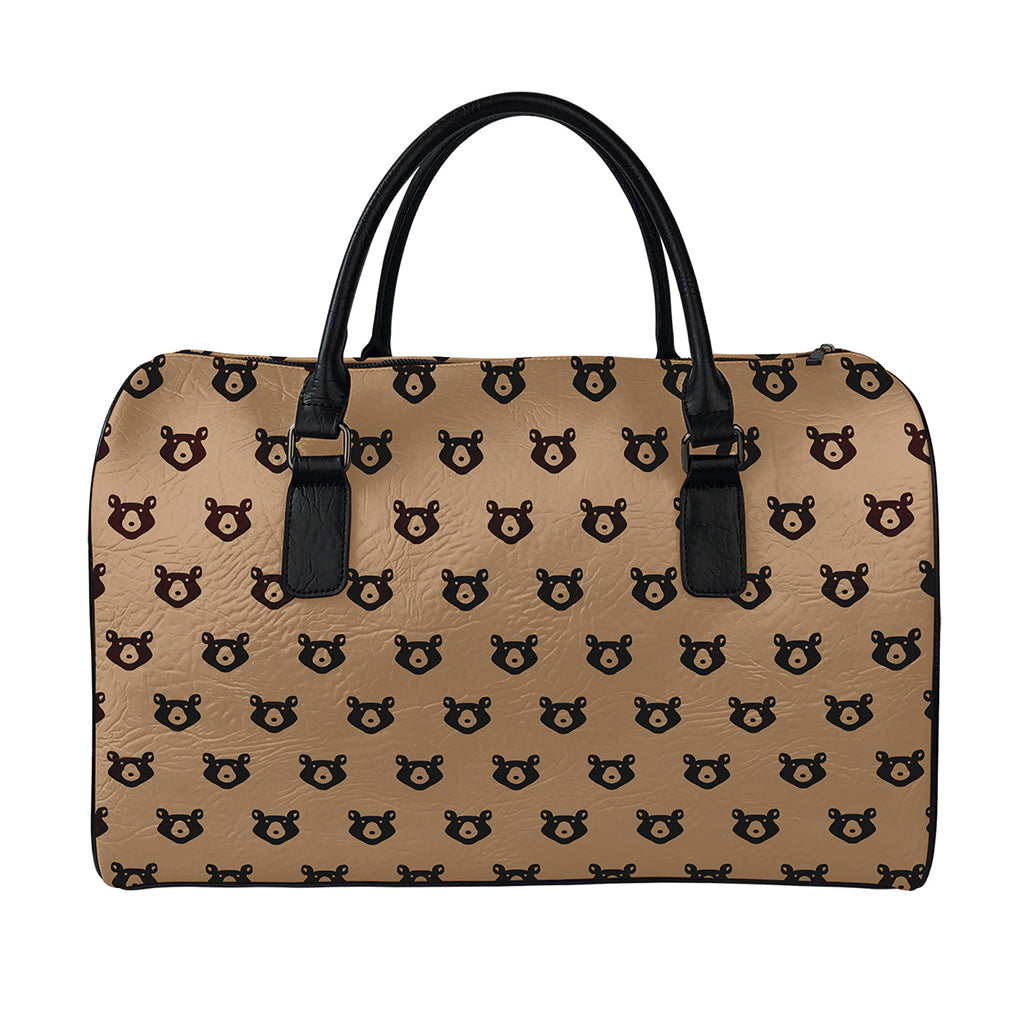 Grizzly Bear Pattern Print Leather Duffle Bag
