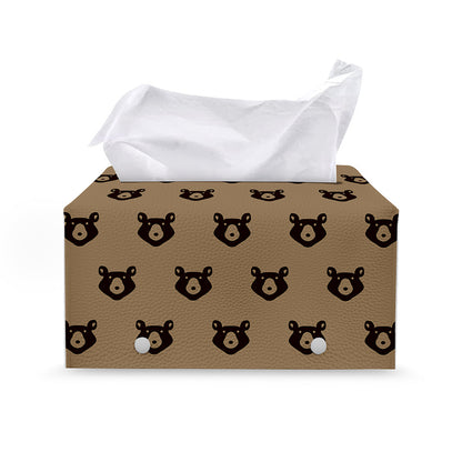 Grizzly Bear Pattern Print Leather Tissue Box Cover