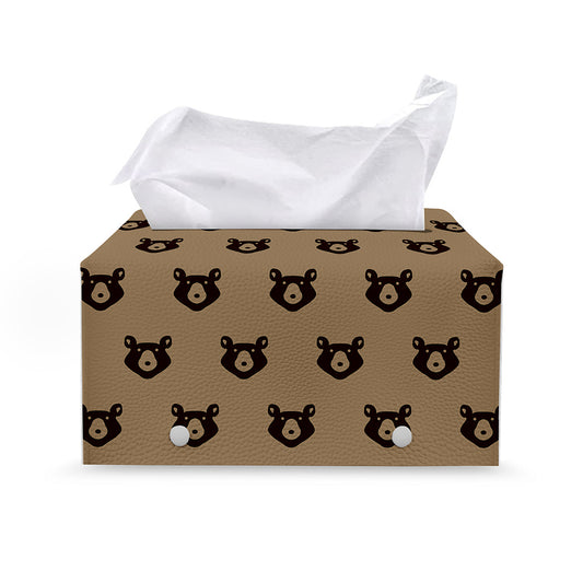 Grizzly Bear Pattern Print Leather Tissue Box Cover
