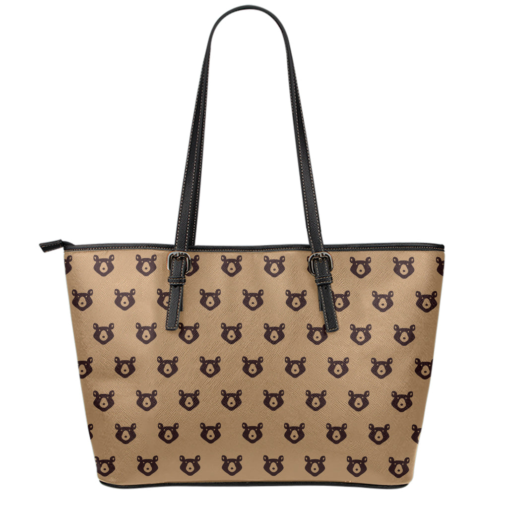 Grizzly Bear Pattern Print Leather Tote Bag