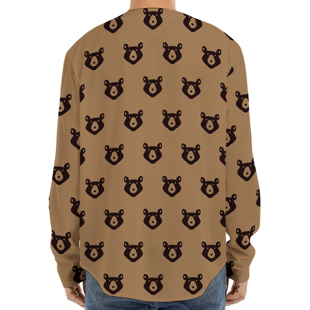 Grizzly Bear Pattern Print Long Sleeve Baseball Jersey