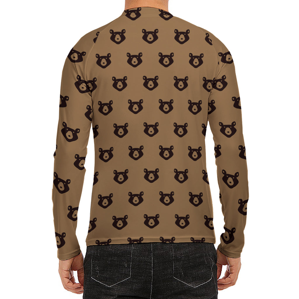Grizzly Bear Pattern Print Men's Long Sleeve Rash Guard