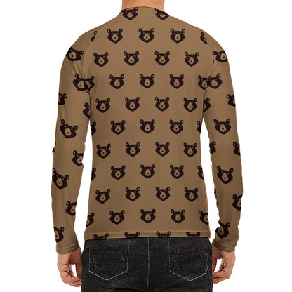 Grizzly Bear Pattern Print Men's Long Sleeve Rash Guard
