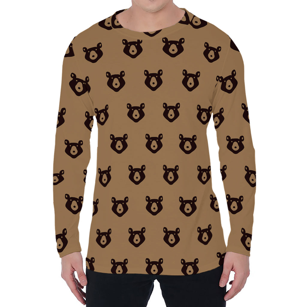 Grizzly Bear Pattern Print Men's Long Sleeve T-Shirt