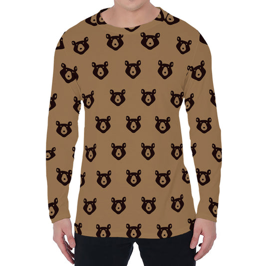 Grizzly Bear Pattern Print Men's Long Sleeve T-Shirt