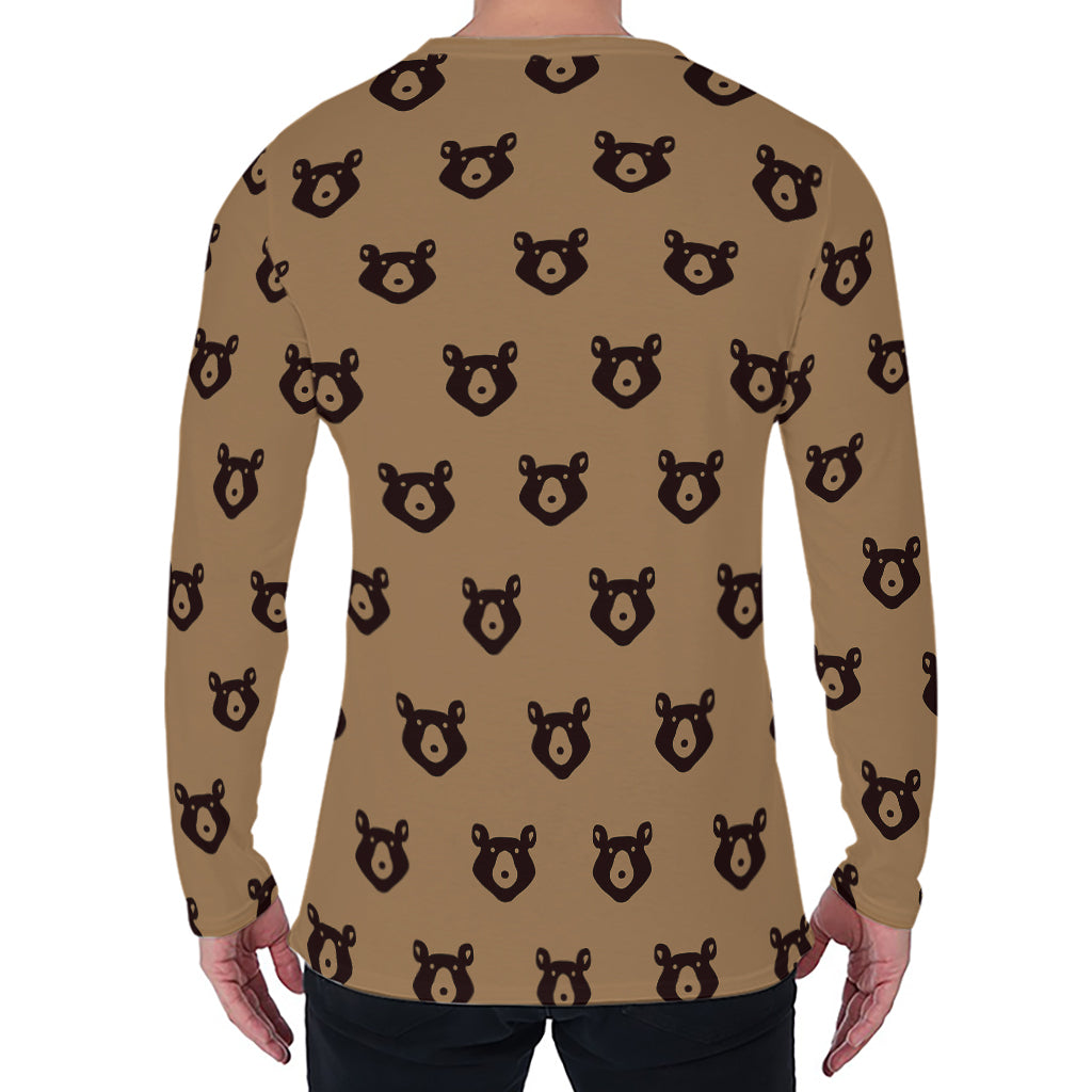 Grizzly Bear Pattern Print Men's Long Sleeve T-Shirt