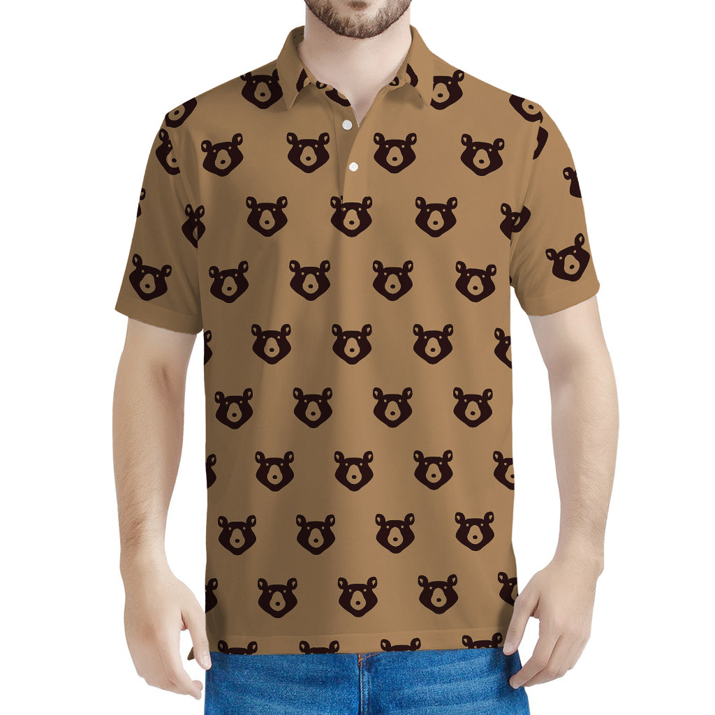 Grizzly Bear Pattern Print Men's Polo Shirt