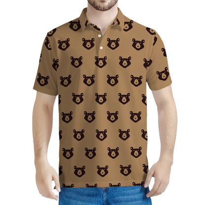 Grizzly Bear Pattern Print Men's Polo Shirt