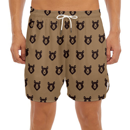 Grizzly Bear Pattern Print Men's Split Running Shorts