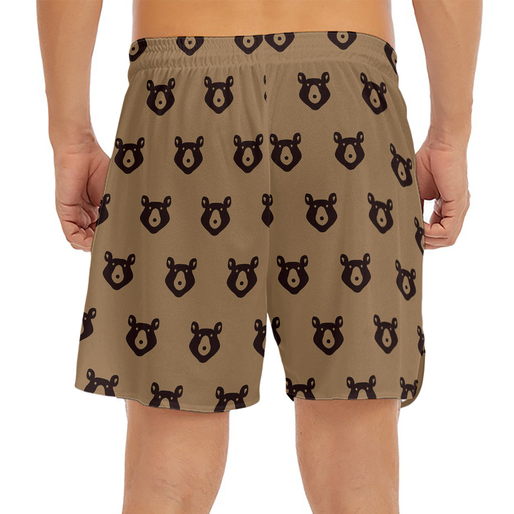 Grizzly Bear Pattern Print Men's Split Running Shorts